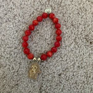 Red beaded hamsa charm bracelet